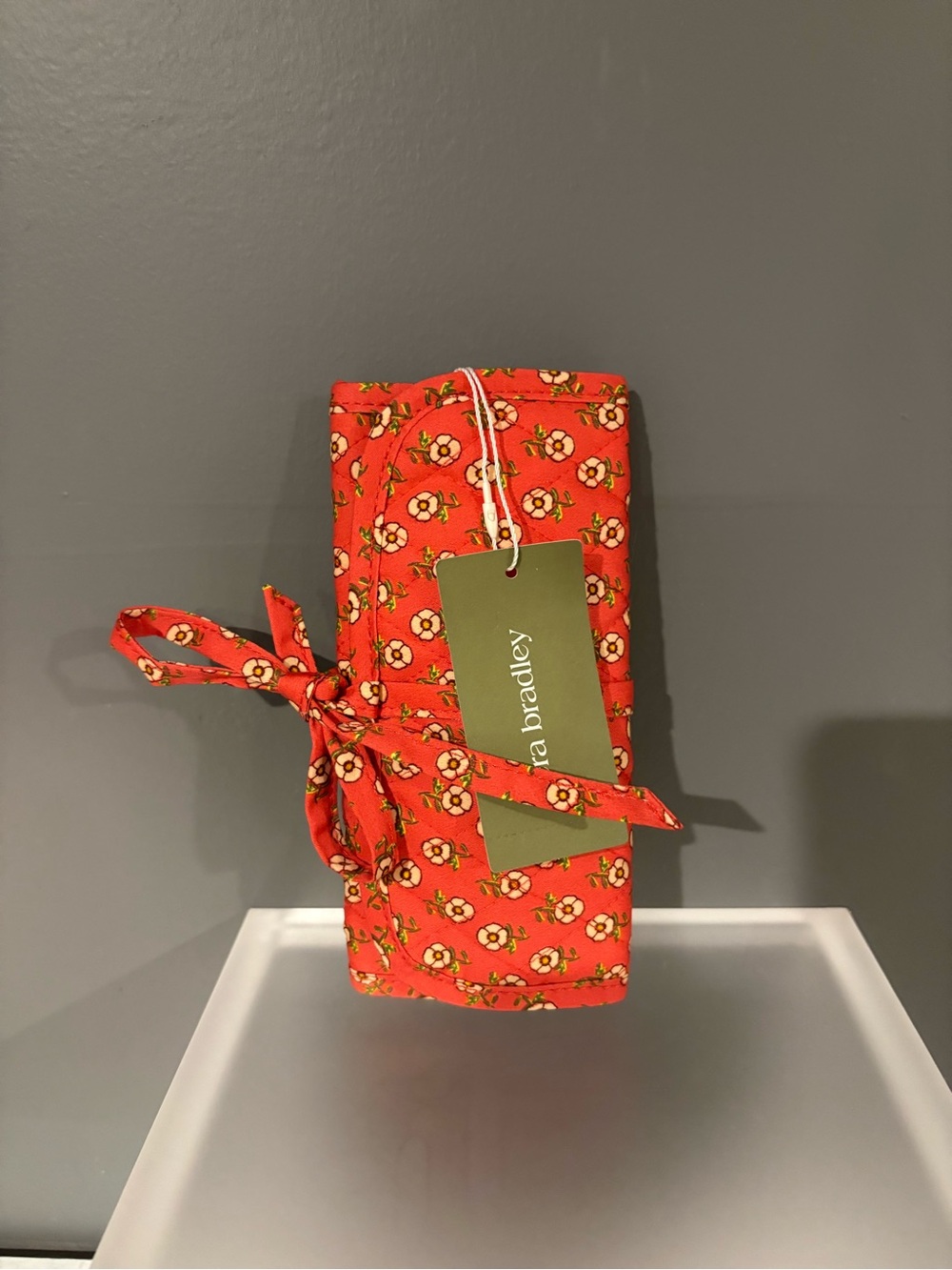Vera Bradley Red Floral Jewelry Roll Tie Organizer